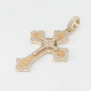 14k Solid Gold VS1 Diamond XL Victorian Cross Pendant