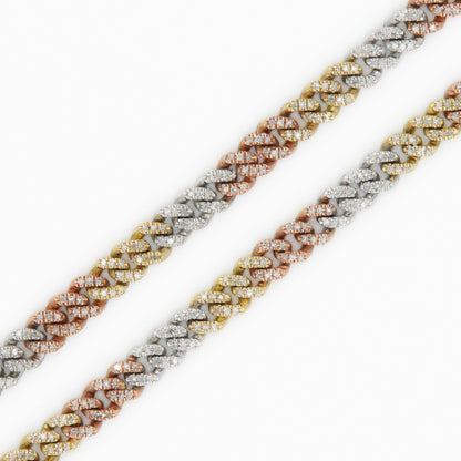 10k Solid Gold 5mm Diamond Tri-Tone Cuban Chain - 10058