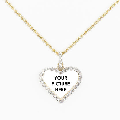 10k Solid Gold Diamond Heart Picture Pendant & Chain Set - 70011