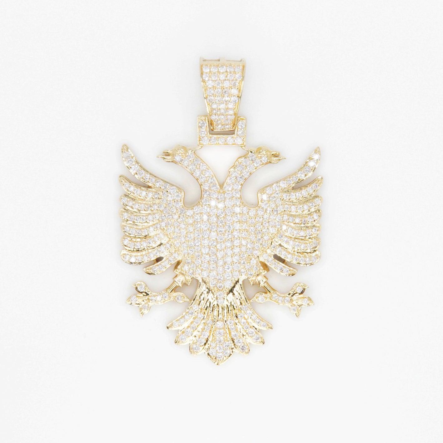 14k Solid Gold Diamond Albanian Eagle Pendant - 60155