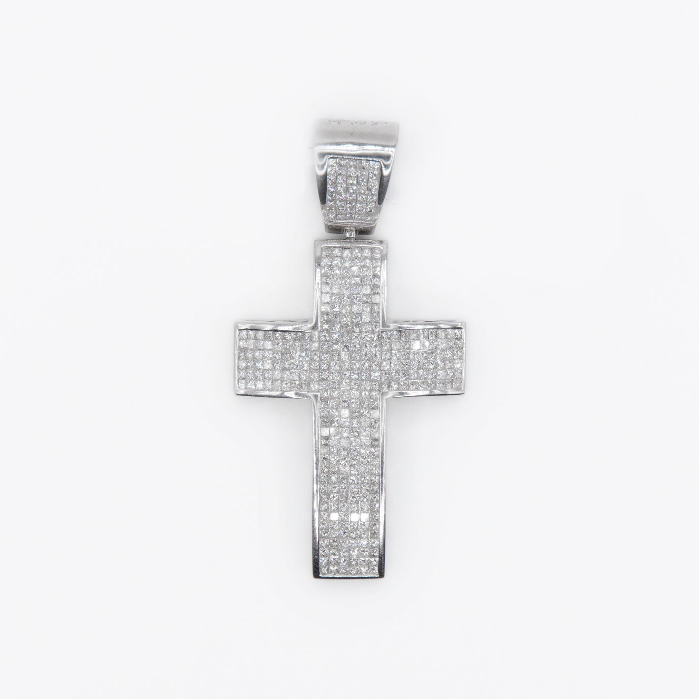 14k Solid White Gold VS Diamond 2.5" Cross Pendant - 60161