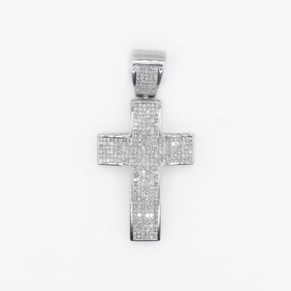 14k Solid White Gold VS Diamond 2.5" Cross Pendant - 60161