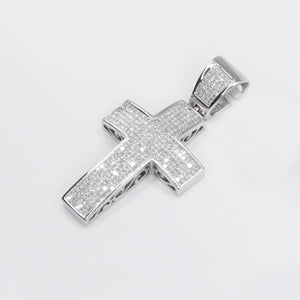 Solid 14k White Gold Baguette Diamond Cross Pendant