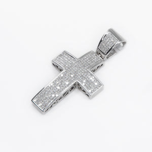 14k Solid White Gold VS Diamond 2.5" Cross Pendant - 60161