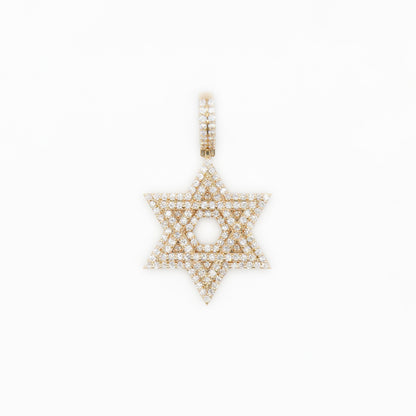 14k Solid Gold VVS/VS1 Diamond 3D Star of David Pendant - 60026