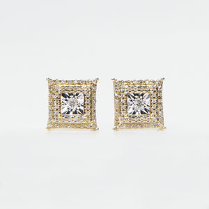 10k Solid Gold 13.5mm Square Cluster Earrings