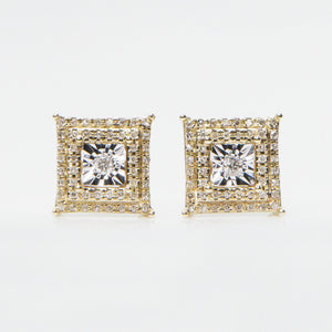 10k Solid Gold 10mm Diamond Square Cluster Earrings - 50128