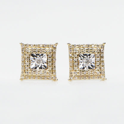 10k Solid Gold 10mm Diamond Square Cluster Earrings - 50128