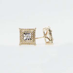 10k Solid Gold 13.5mm Square Cluster Earrings