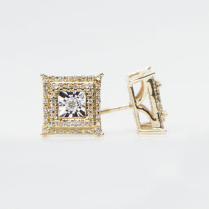 10k Solid Gold 10mm Diamond Square Cluster Earrings - 50128