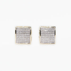 10k Solid Gold 10mm Diamond Square Dome Earrings - 50129