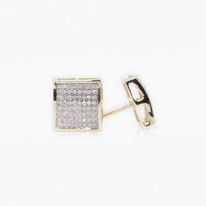 10k Solid Gold 10mm Diamond Square Dome Earrings - 50129