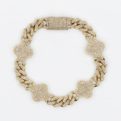 10k Solid Gold 8mm Diamond Clover Cuban Bracelet - 20132