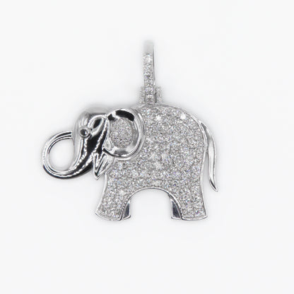 14k Solid White Gold VS1 Diamond Elephant Pendant - 60169