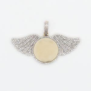 14k Solid Gold VS1 Diamond Angel Wings Picture Pendant - 60170