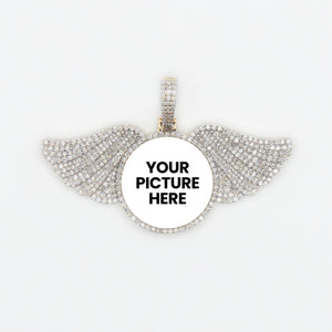 14k Solid Gold VS1 Diamond Angel Wings Picture Pendant - 60170