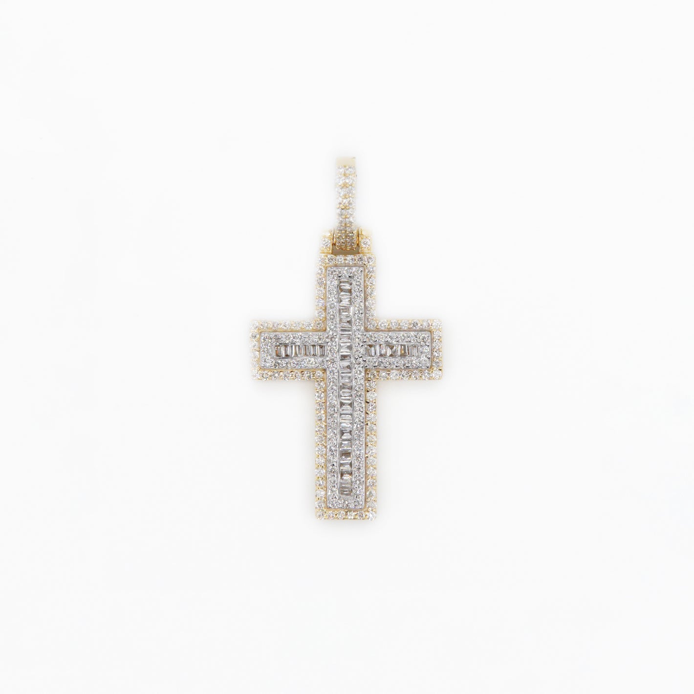 10k Solid Gold VS Baguette Diamond 1.25" 3D Cross - 60188