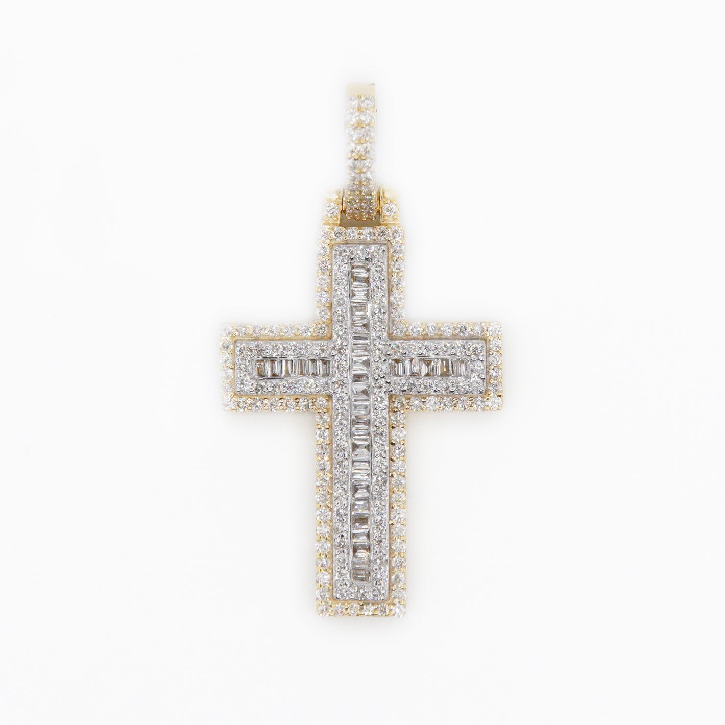 10k Solid Gold VS Baguette Diamond 1.25" 3D Cross - 60188