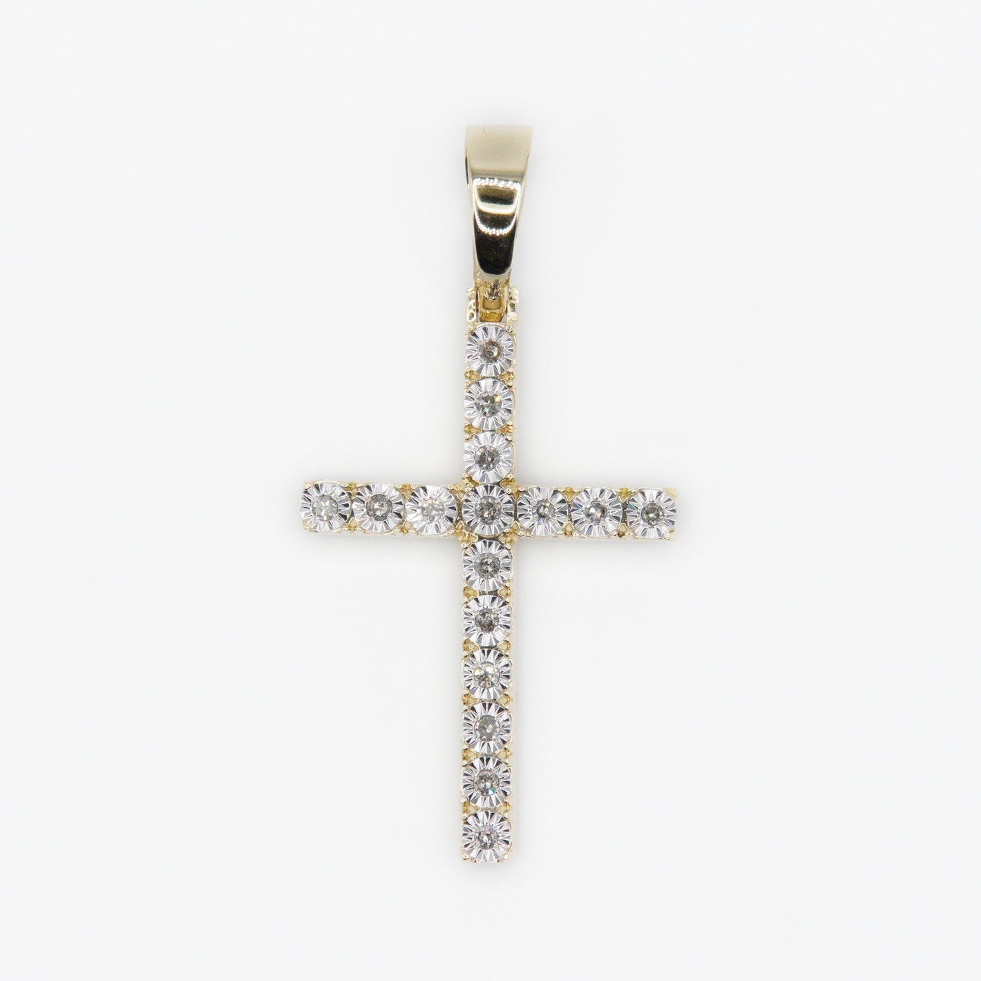 10k Solid Gold Diamond 1.75" Single Row Cross - 60192