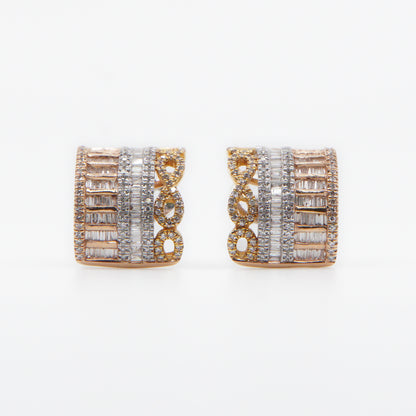 18k Solid Gold Diamond Wide Cuff Earrings - 50144