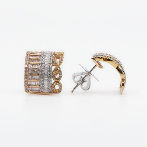 18k Solid Gold Diamond Wide Cuff Earrings - 50144