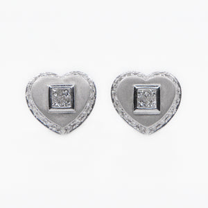 18k Solid Gold Cubed Diamond Heart Earrings - 50138