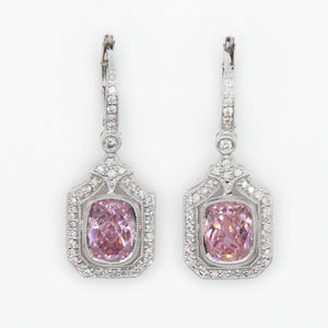 18k Solid Gold Diamond Pink Stone Earrings - 50134