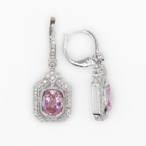 18k Solid Gold Diamond Pink Stone Earrings - 50134