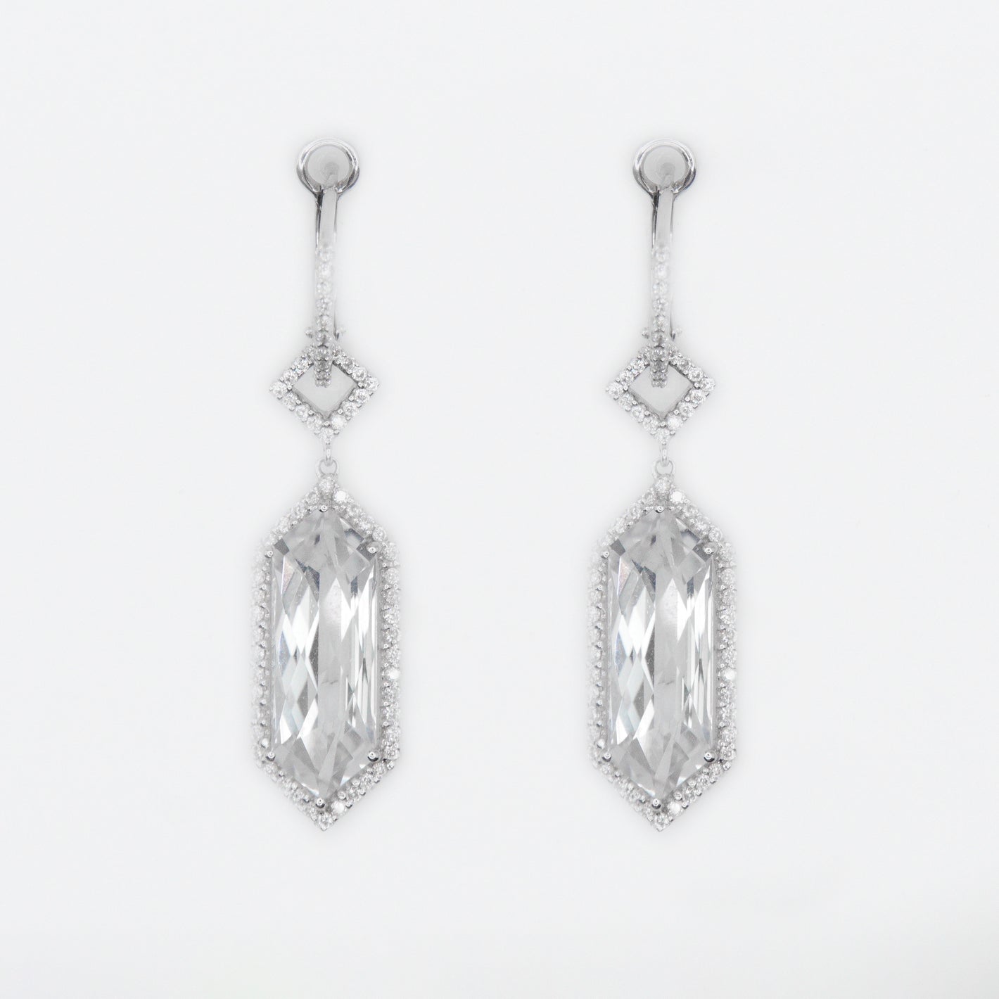 18k Solid White Gold Diamond Custom Gem Earrings - 50131