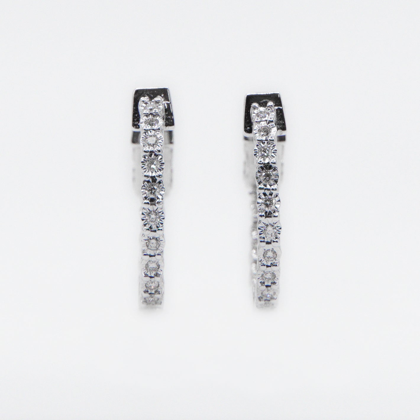 14k Solid Gold Diamond Hoop Earrings - 50137