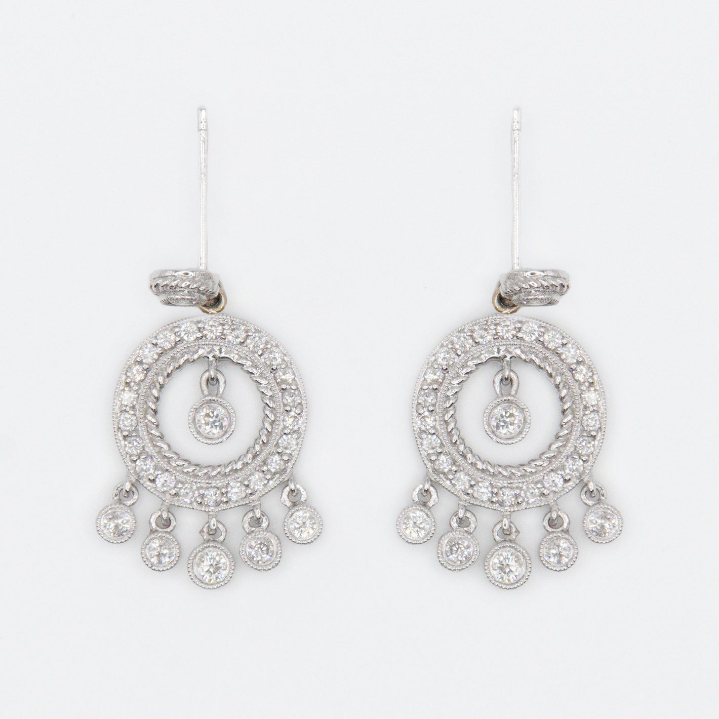 18k Solid Gold Diamond Circular Chandelier Drop Earrings - 50136