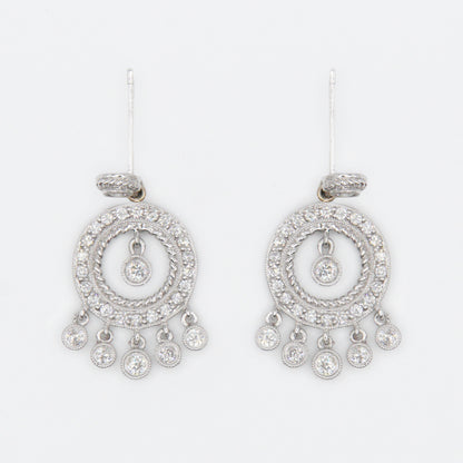 18k Solid Gold Diamond Circular Chandelier Drop Earrings - 50136