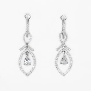 14k Solid Gold Diamond Oval Dangle Earrings - 50135