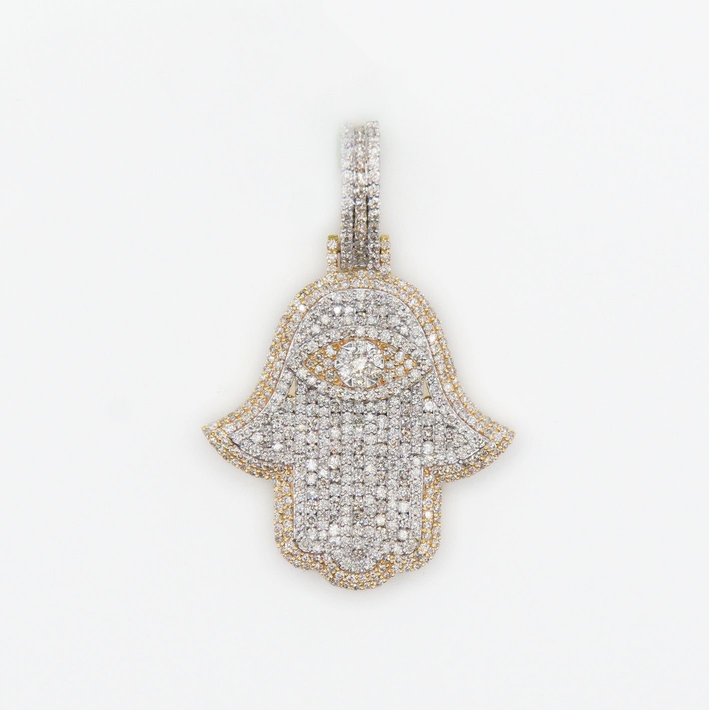 14k Solid Gold VS1 Diamond Hamsa and Eye Pendant - Solid Back - 60202