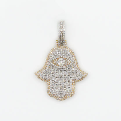 14k Solid Gold VS1 Diamond Hamsa and Eye Pendant - Solid Back - 60202