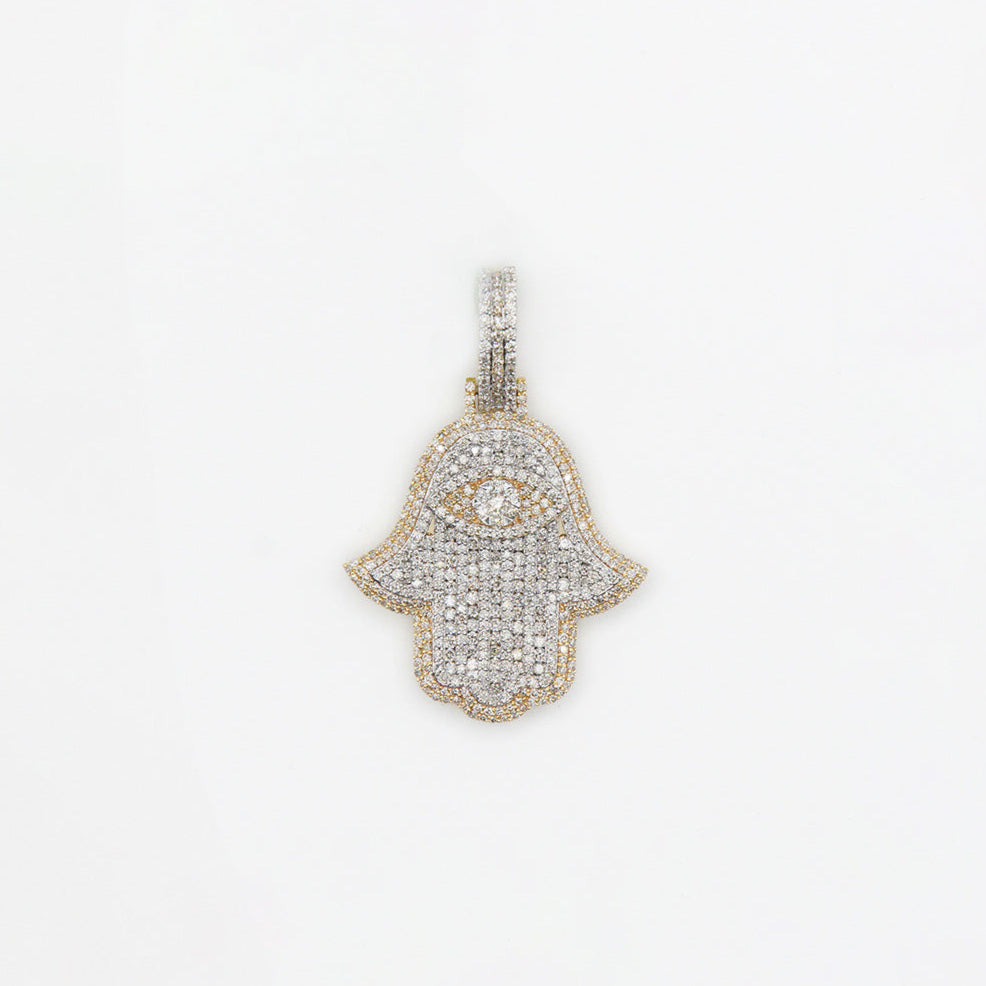 14k Solid Gold VS1 Diamond Hamsa and Eye Pendant - Solid Back - 60202