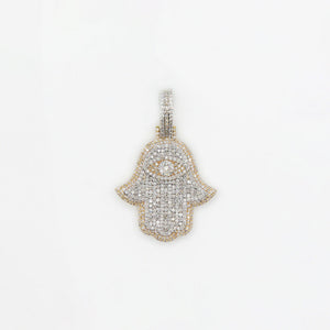 14k Solid Gold VS1 Diamond Hamsa and Eye Pendant - Solid Back - 60202