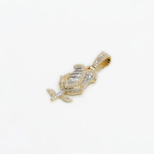 10k Solid Gold Diamond Baguette Rose Pendant - 60224