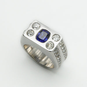 14k Solid White Gold Diamond Sapphire Ring - 30069