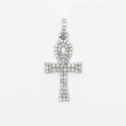 10k Solid White Gold Diamond 1.25" Ankh Cross - 60255