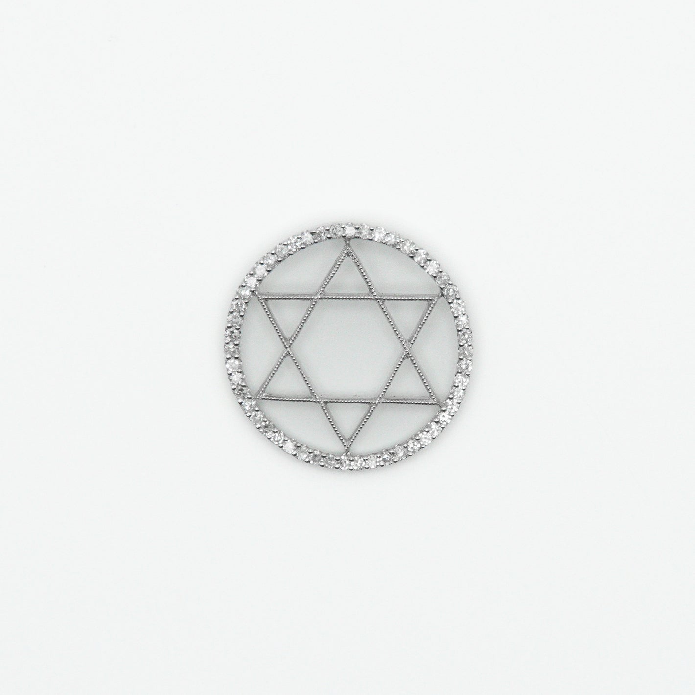 18k Solid White Gold Diamond Star of David Pendant - 60268