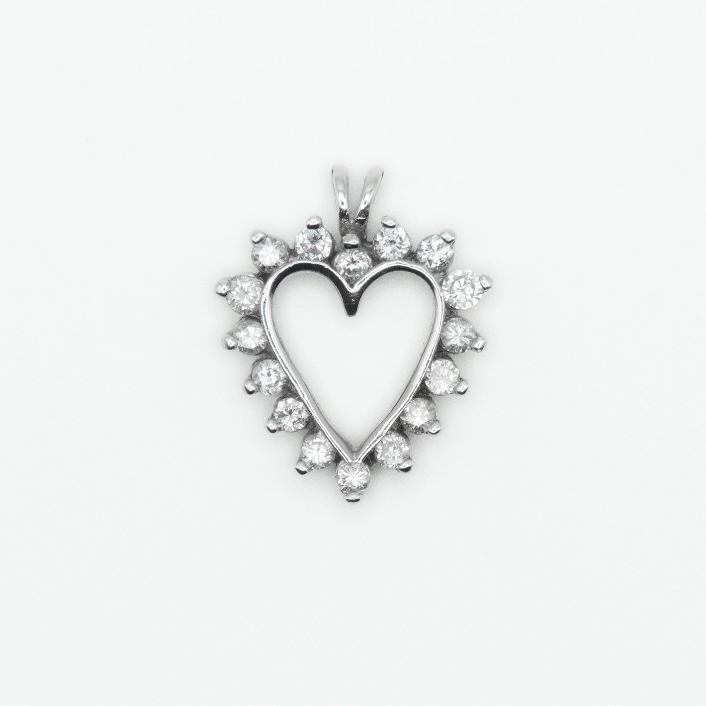 Solid White Gold Diamond Heart Outline Pendant - 60285