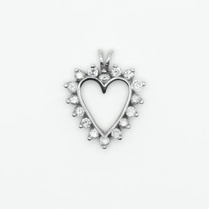 Solid White Gold Diamond Heart Outline Pendant - 60285