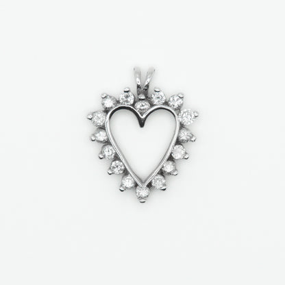 Solid White Gold Diamond Heart Outline Pendant - 60285