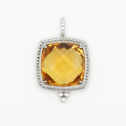 14k Solid Gold Diamond Orange Stone Pendant - 60287