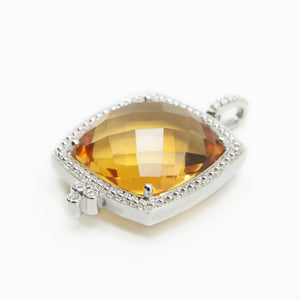 14k Solid Gold Diamond Orange Stone Pendant - 60287