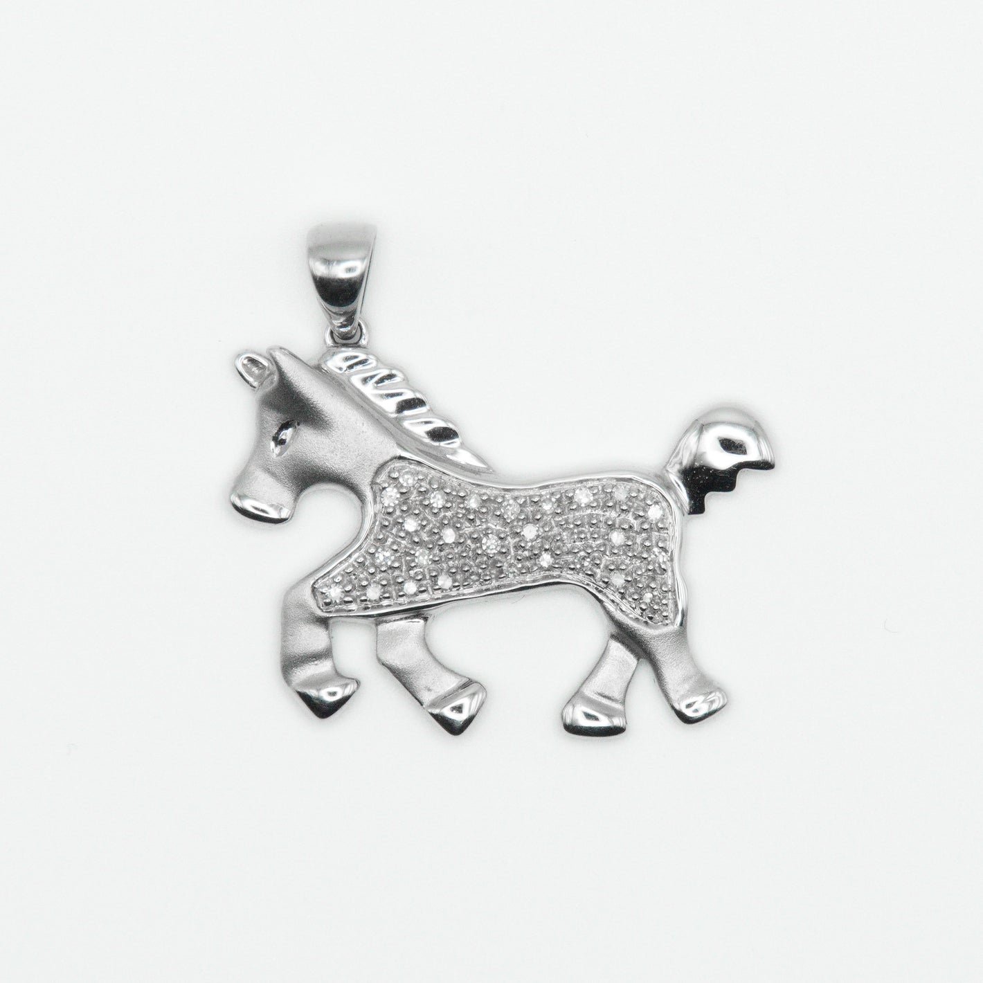 14k Solid White Gold Diamond Pony Pendant - 60269