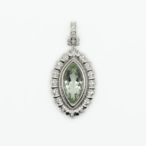 Solid White Gold Diamond Green Ruby Pendant - 60274