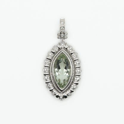 Solid White Gold Diamond Green Ruby Pendant - 60274