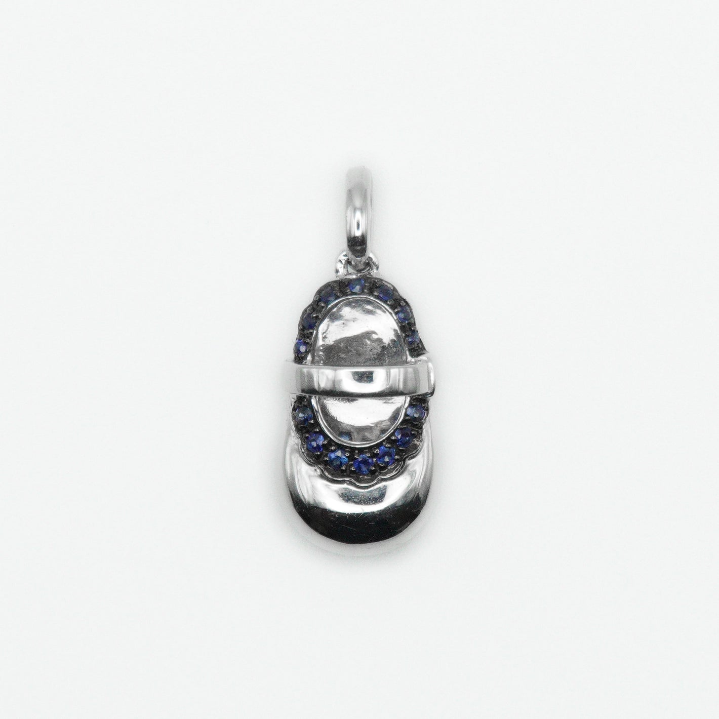 14k Solid White Gold Diamond Blue Stone Shoe Pendant - 60293